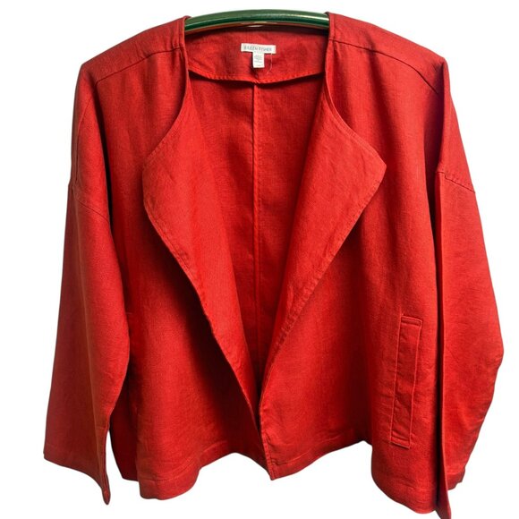 Eileen Fisher Red Organic Heavy Linen Drape Front Jacket - Picture 6 of 7